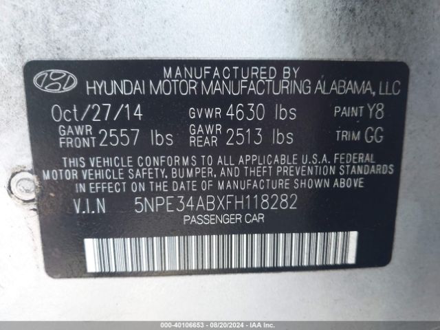 Photo 8 VIN: 5NPE34ABXFH118282 - HYUNDAI SONATA 