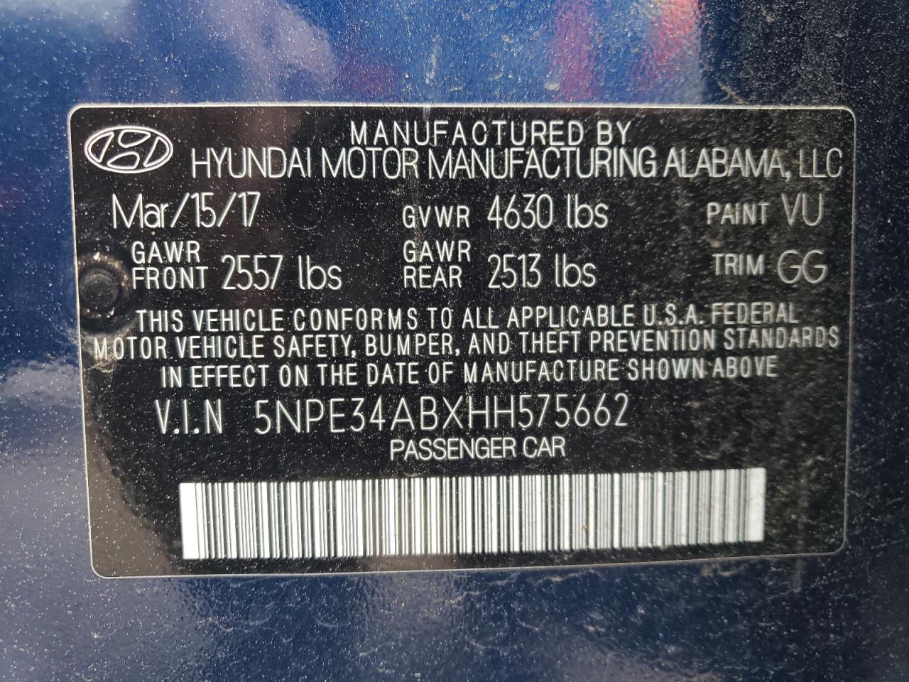 Photo 11 VIN: 5NPE34ABXHH575662 - HYUNDAI SONATA 