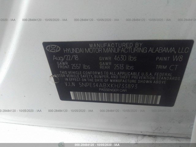 Photo 8 VIN: 5NPE34ABXKH733893 - HYUNDAI SONATA 