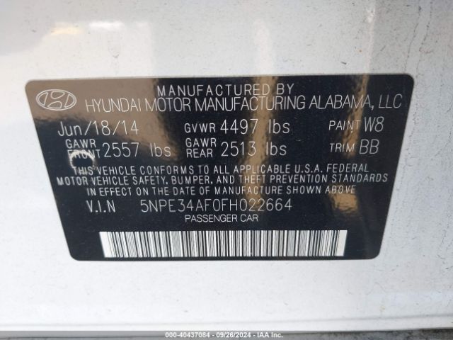 Photo 8 VIN: 5NPE34AF0FH022664 - HYUNDAI SONATA 