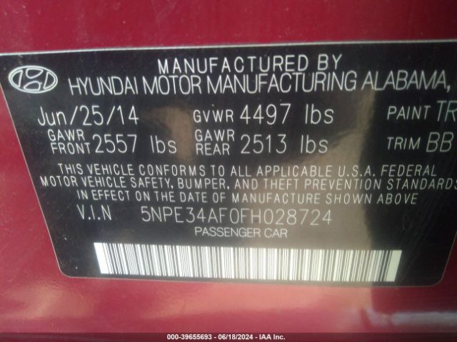 Photo 8 VIN: 5NPE34AF0FH028724 - HYUNDAI SONATA 