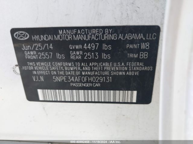 Photo 8 VIN: 5NPE34AF0FH029131 - HYUNDAI SONATA 