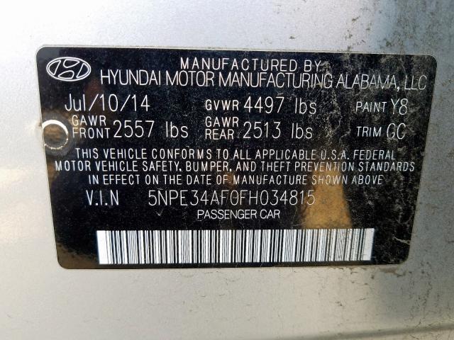 Photo 9 VIN: 5NPE34AF0FH034815 - HYUNDAI SONATA SPO 