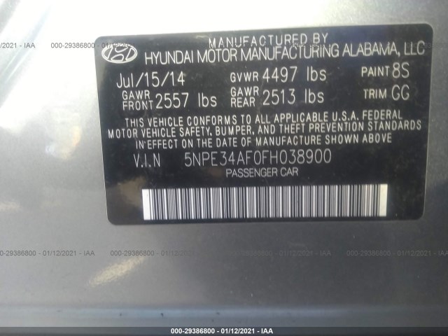 Photo 8 VIN: 5NPE34AF0FH038900 - HYUNDAI SONATA 