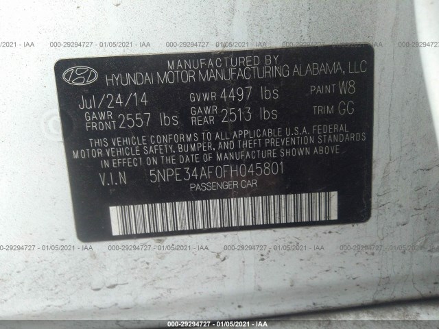 Photo 8 VIN: 5NPE34AF0FH045801 - HYUNDAI SONATA 