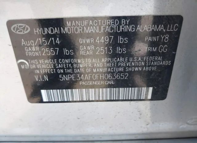 Photo 8 VIN: 5NPE34AF0FH063652 - HYUNDAI SONATA 