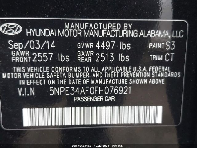 Photo 8 VIN: 5NPE34AF0FH076921 - HYUNDAI SONATA 