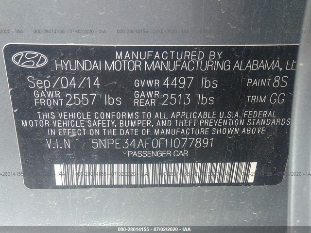 Photo 8 VIN: 5NPE34AF0FH077891 - HYUNDAI SONATA 