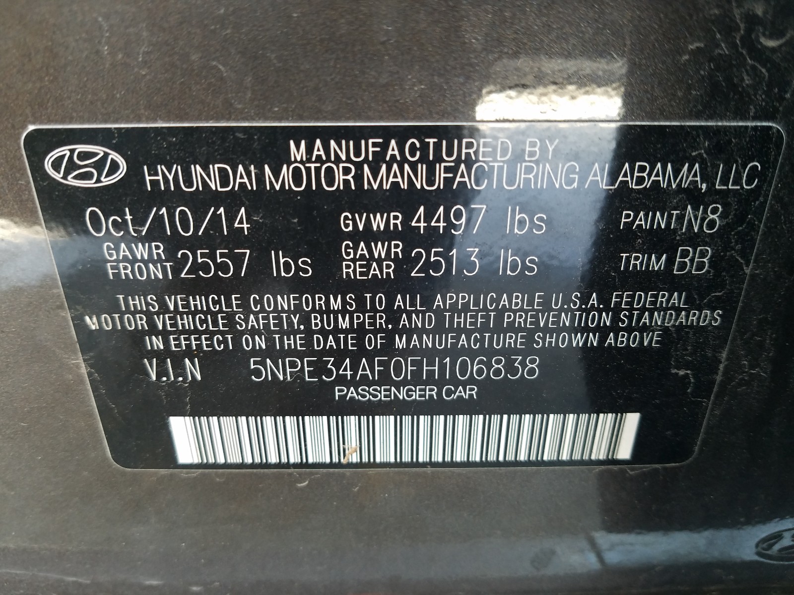 Photo 9 VIN: 5NPE34AF0FH106838 - HYUNDAI SONATA SPO 