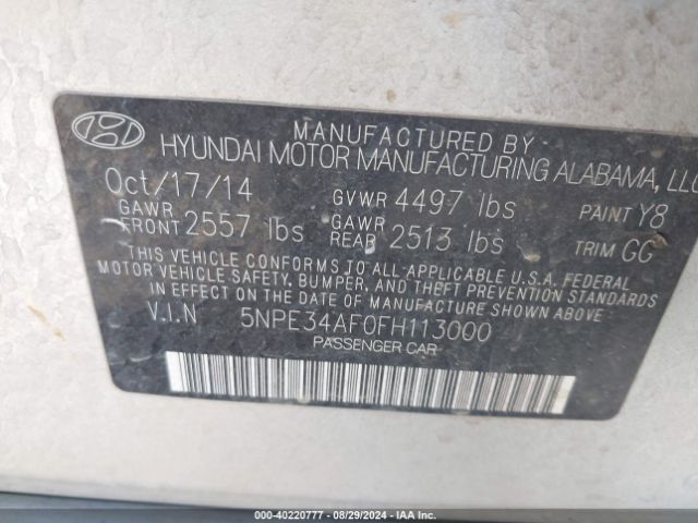 Photo 8 VIN: 5NPE34AF0FH113000 - HYUNDAI SONATA 