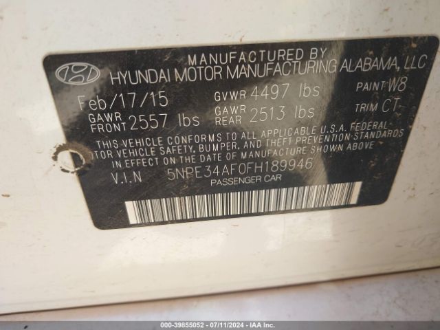 Photo 8 VIN: 5NPE34AF0FH189946 - HYUNDAI SONATA 