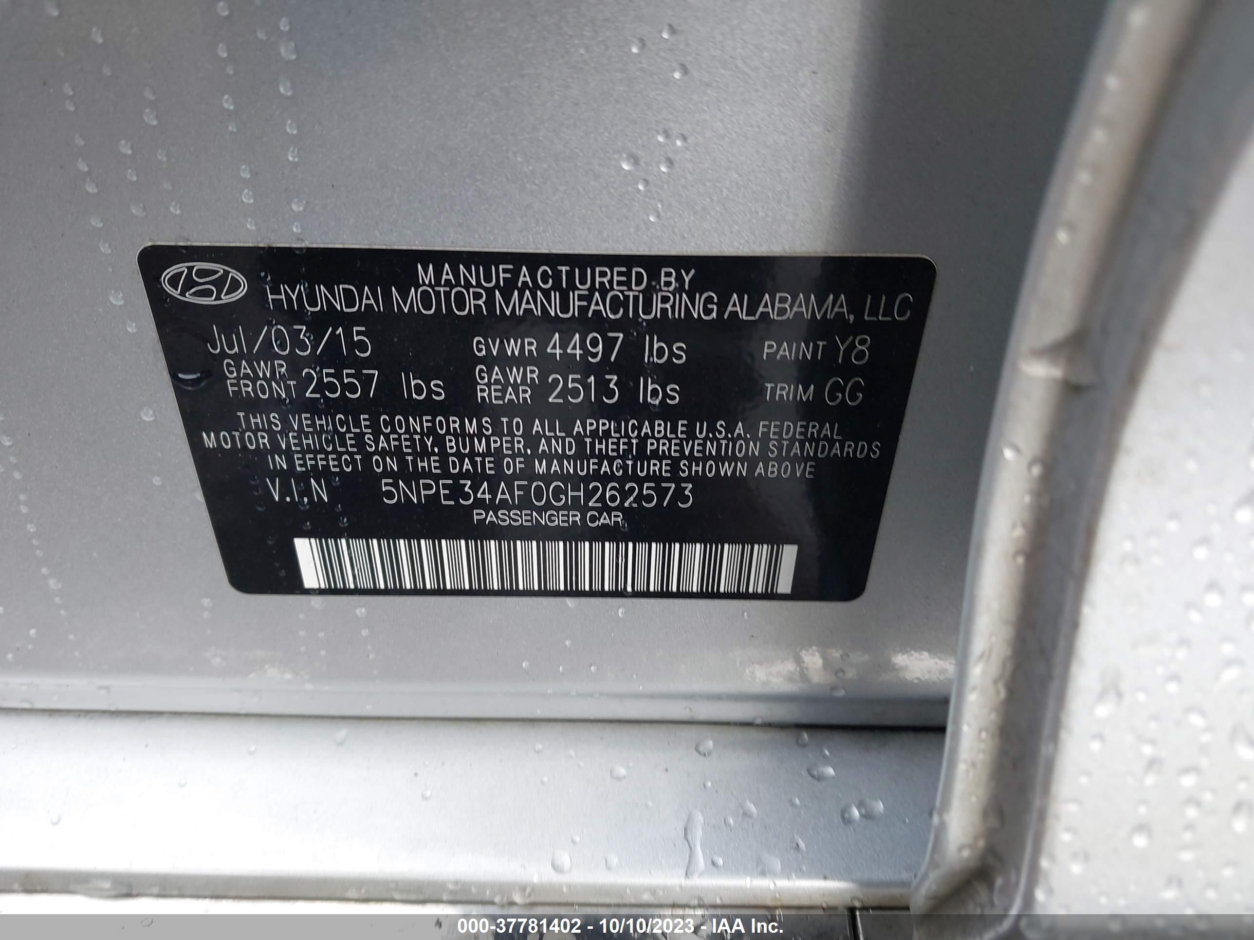 Photo 8 VIN: 5NPE34AF0GH262573 - HYUNDAI SONATA 