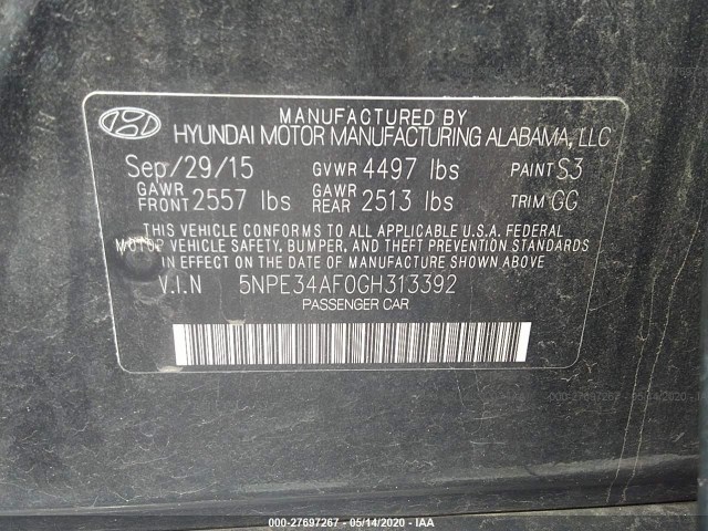 Photo 8 VIN: 5NPE34AF0GH313392 - HYUNDAI SONATA 