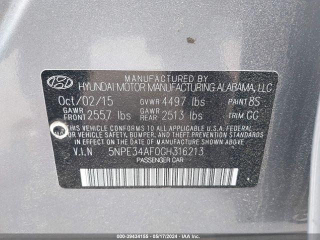 Photo 8 VIN: 5NPE34AF0GH316213 - HYUNDAI SONATA 