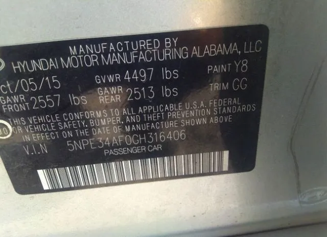 Photo 8 VIN: 5NPE34AF0GH316406 - HYUNDAI SONATA 