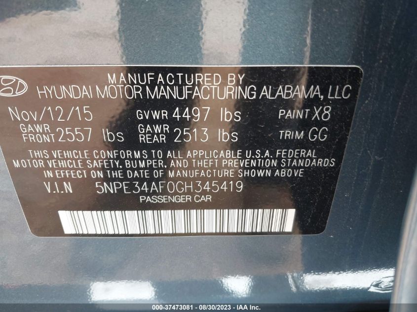 Photo 8 VIN: 5NPE34AF0GH345419 - HYUNDAI SONATA 