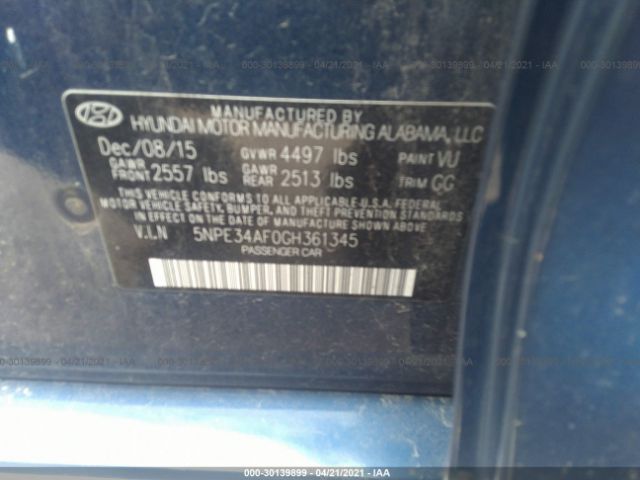 Photo 8 VIN: 5NPE34AF0GH361345 - HYUNDAI SONATA 