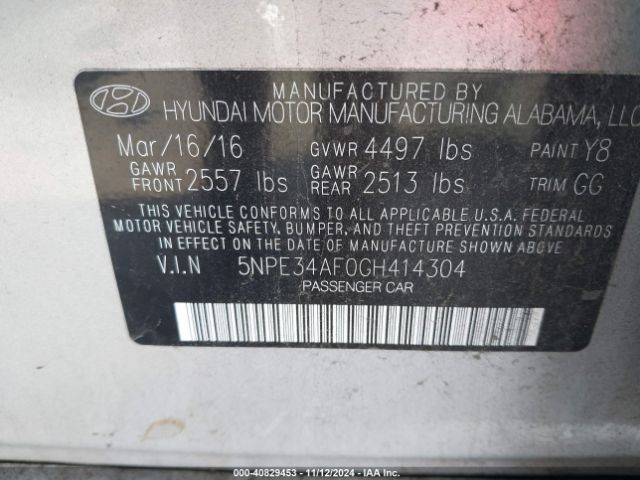 Photo 8 VIN: 5NPE34AF0GH414304 - HYUNDAI SONATA 