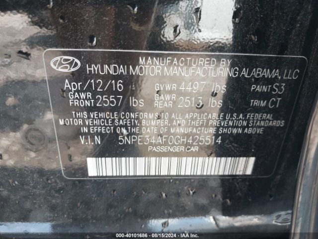 Photo 8 VIN: 5NPE34AF0GH425514 - HYUNDAI SONATA 