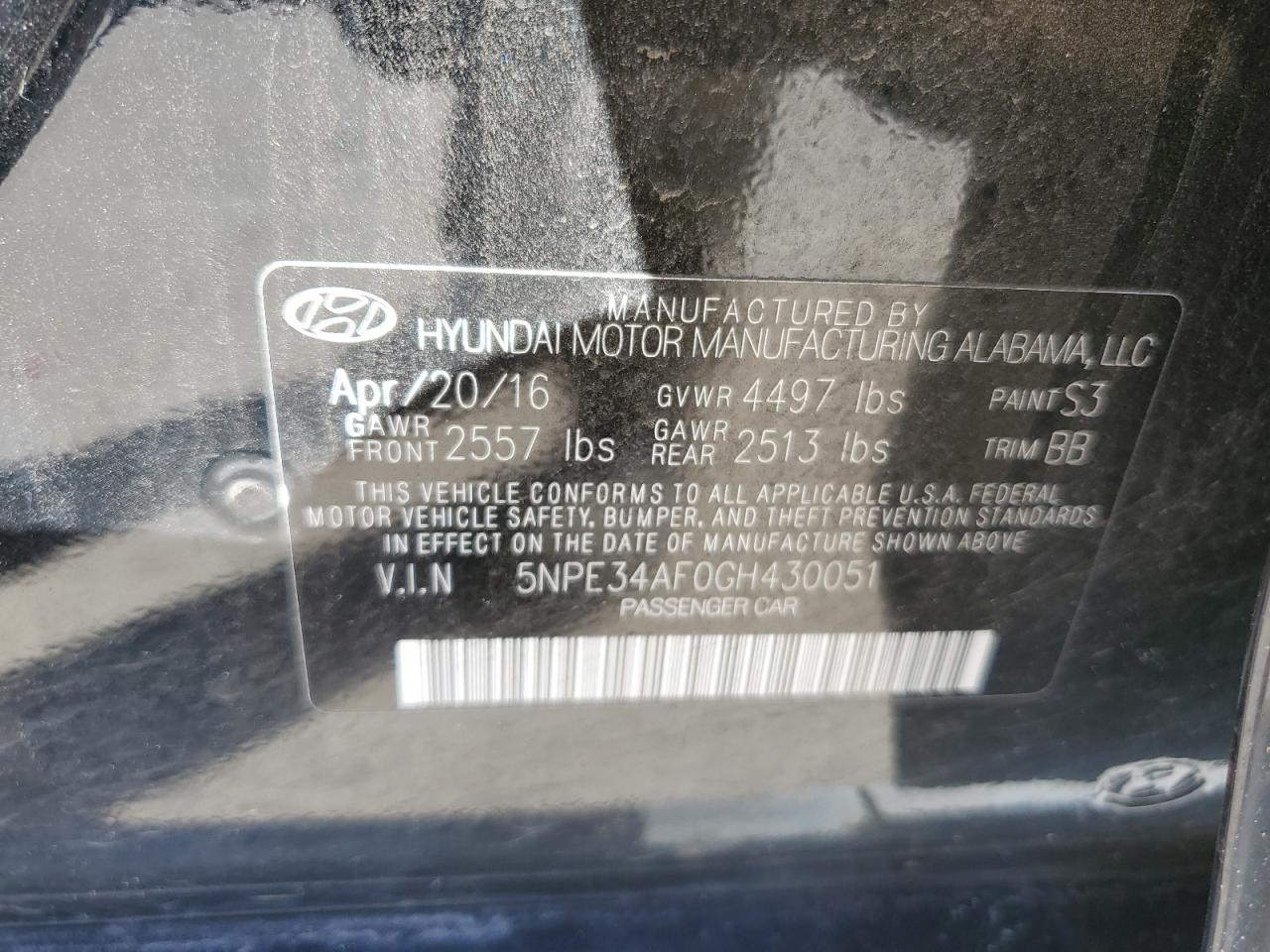 Photo 11 VIN: 5NPE34AF0GH430051 - HYUNDAI SONATA 