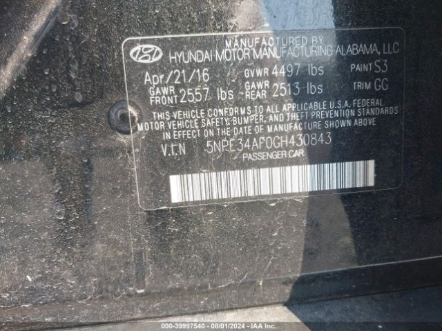 Photo 8 VIN: 5NPE34AF0GH430843 - HYUNDAI SONATA 