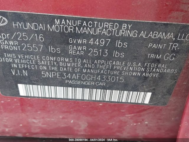 Photo 8 VIN: 5NPE34AF0GH433015 - HYUNDAI SONATA 