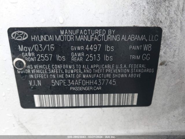 Photo 8 VIN: 5NPE34AF0HH437745 - HYUNDAI SONATA 