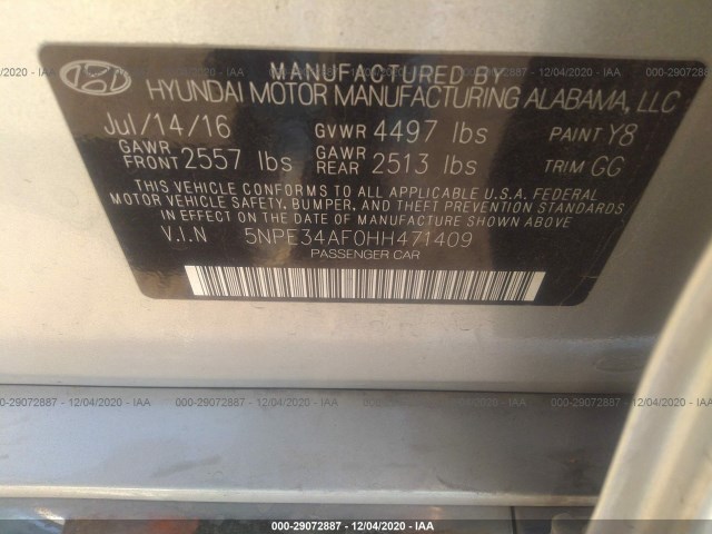 Photo 8 VIN: 5NPE34AF0HH471409 - HYUNDAI SONATA 