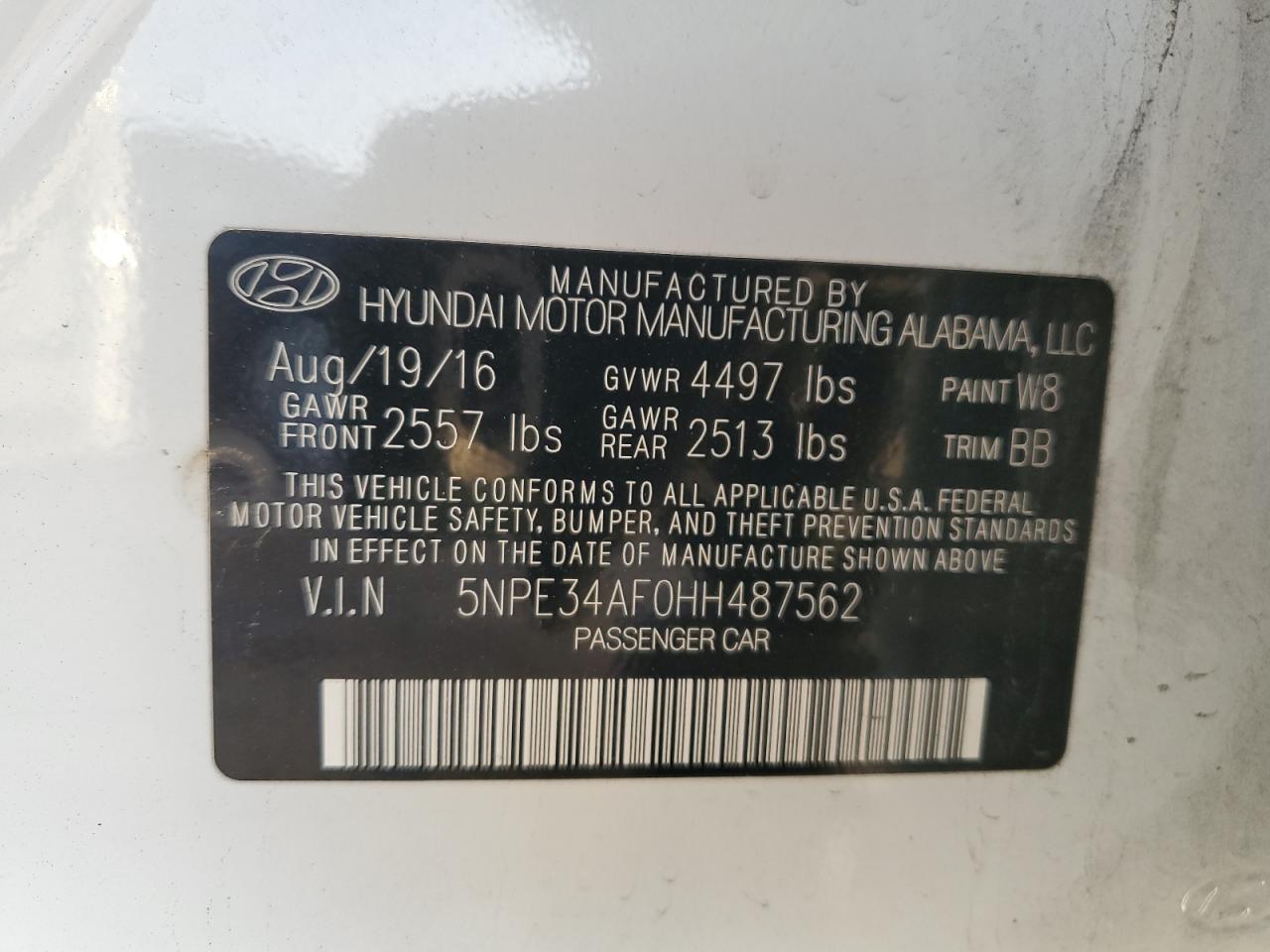 Photo 11 VIN: 5NPE34AF0HH487562 - HYUNDAI SONATA 