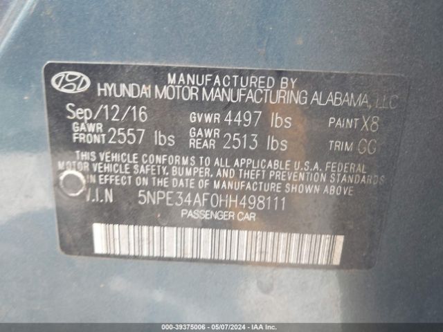 Photo 8 VIN: 5NPE34AF0HH498111 - HYUNDAI SONATA 