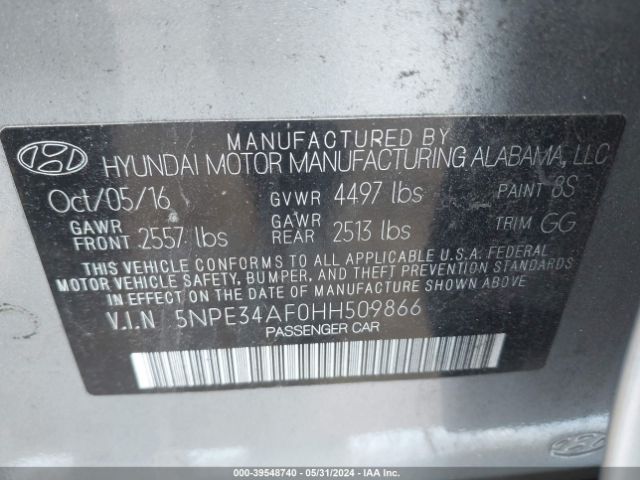 Photo 8 VIN: 5NPE34AF0HH509866 - HYUNDAI SONATA 