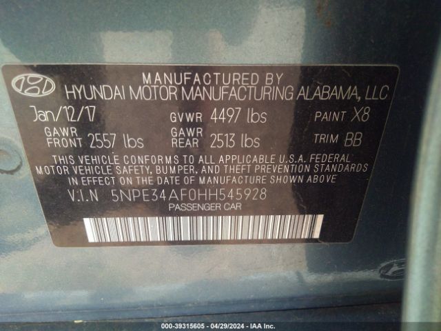 Photo 8 VIN: 5NPE34AF0HH545928 - HYUNDAI SONATA 