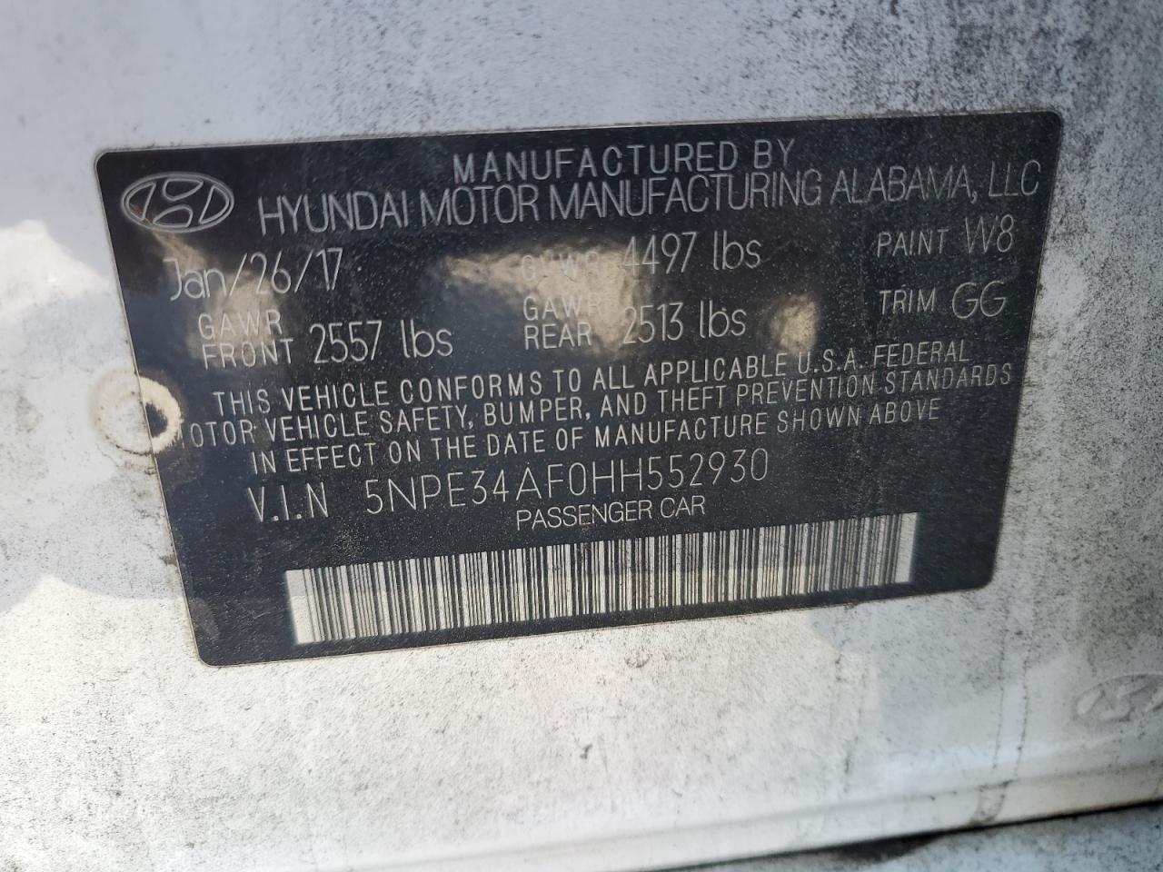 Photo 11 VIN: 5NPE34AF0HH552930 - HYUNDAI SONATA 