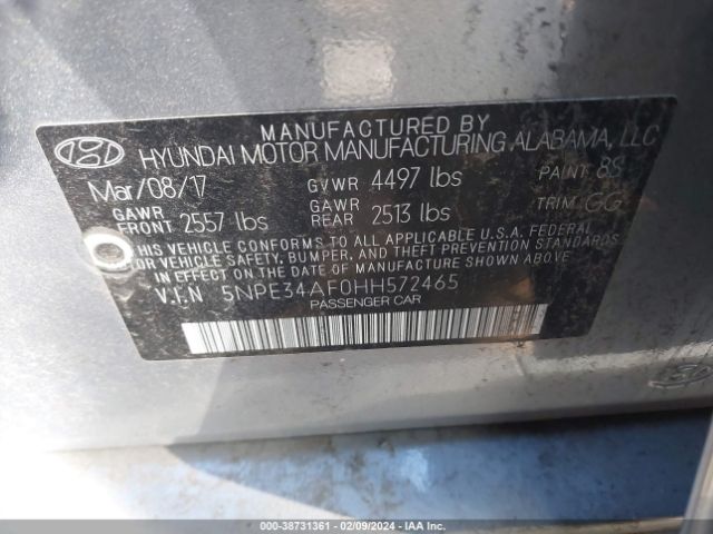 Photo 8 VIN: 5NPE34AF0HH572465 - HYUNDAI SONATA 