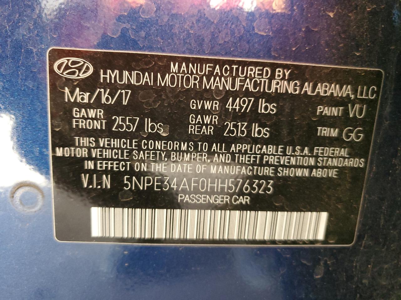 Photo 11 VIN: 5NPE34AF0HH576323 - HYUNDAI SONATA 