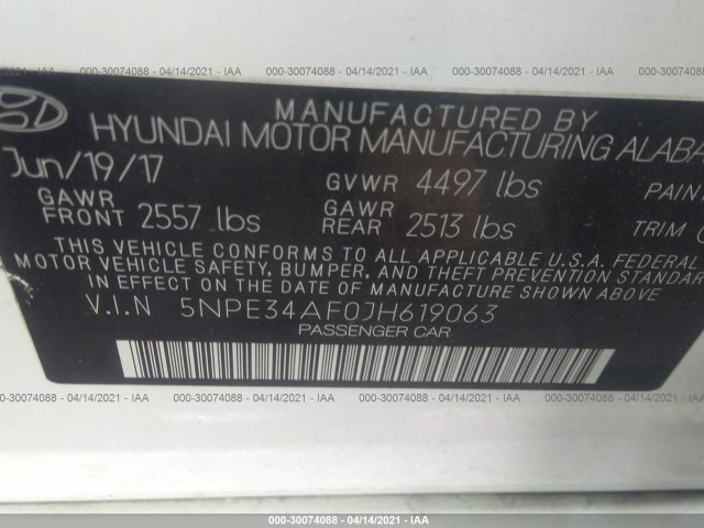 Photo 8 VIN: 5NPE34AF0JH619063 - HYUNDAI SONATA 