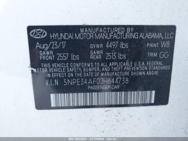 Photo 8 VIN: 5NPE34AF0JH644738 - HYUNDAI SONATA 