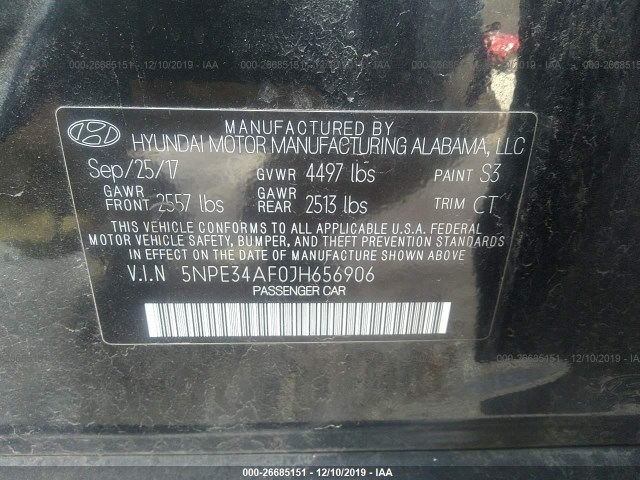 Photo 8 VIN: 5NPE34AF0JH656906 - HYUNDAI SONATA 