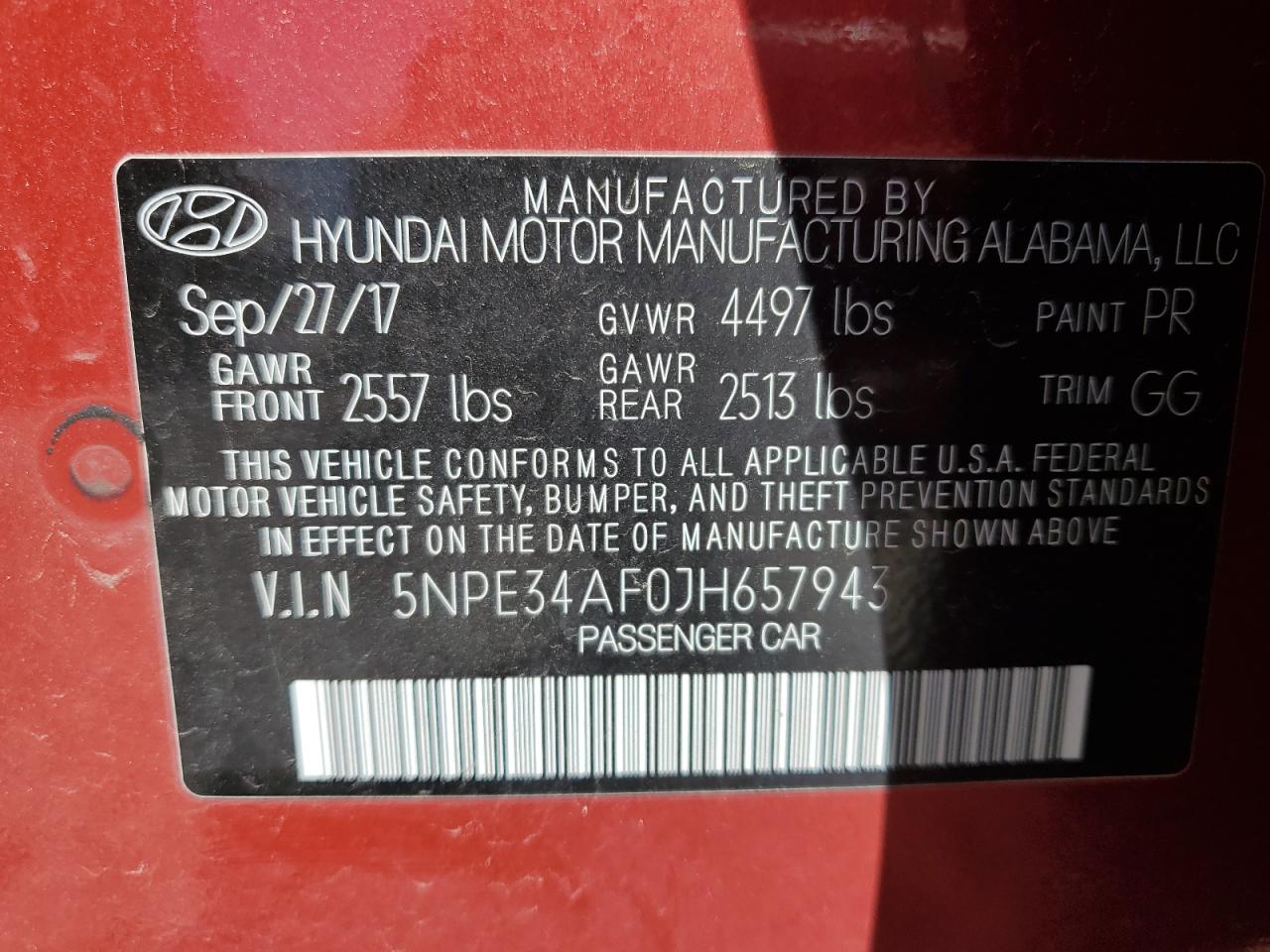 Photo 11 VIN: 5NPE34AF0JH657943 - HYUNDAI SONATA 