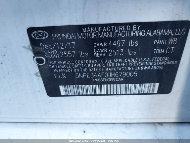 Photo 8 VIN: 5NPE34AF0JH679005 - HYUNDAI SONATA 