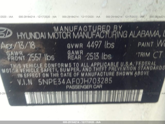 Photo 8 VIN: 5NPE34AF0JH703285 - HYUNDAI SONATA 