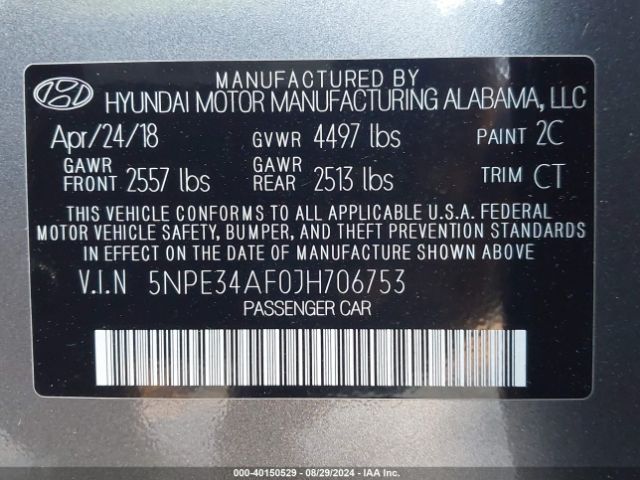 Photo 8 VIN: 5NPE34AF0JH706753 - HYUNDAI SONATA 