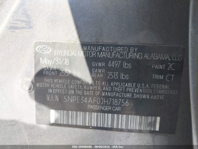 Photo 8 VIN: 5NPE34AF0JH718756 - HYUNDAI SONATA 