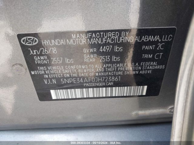 Photo 8 VIN: 5NPE34AF0JH723861 - HYUNDAI SONATA 