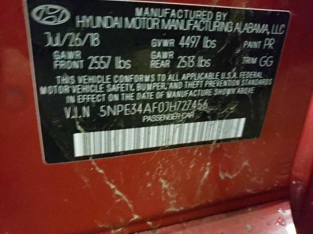 Photo 9 VIN: 5NPE34AF0JH727456 - HYUNDAI SONATA SPO 