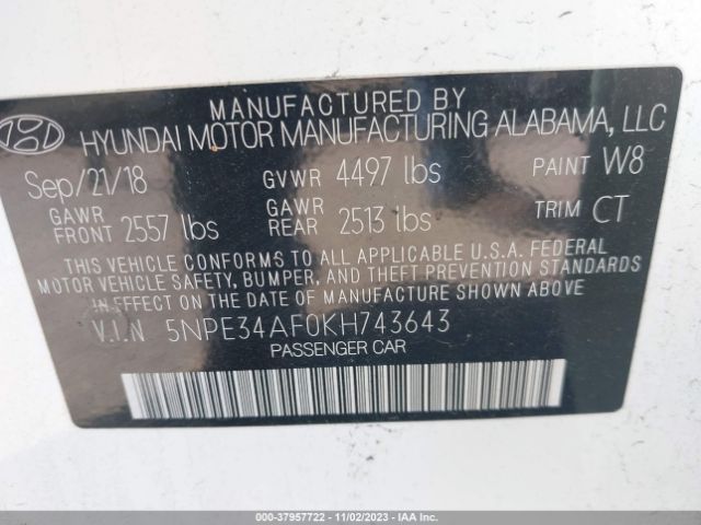 Photo 8 VIN: 5NPE34AF0KH743643 - HYUNDAI SONATA 