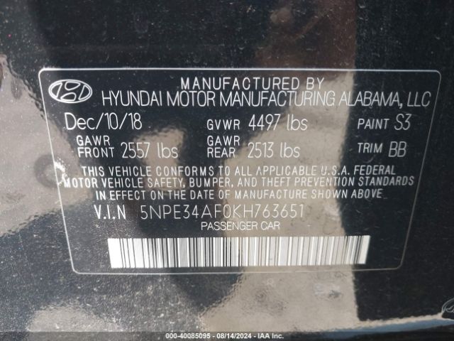 Photo 8 VIN: 5NPE34AF0KH763651 - HYUNDAI SONATA 