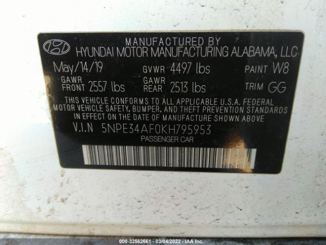 Photo 8 VIN: 5NPE34AF0KH795953 - HYUNDAI SONATA 