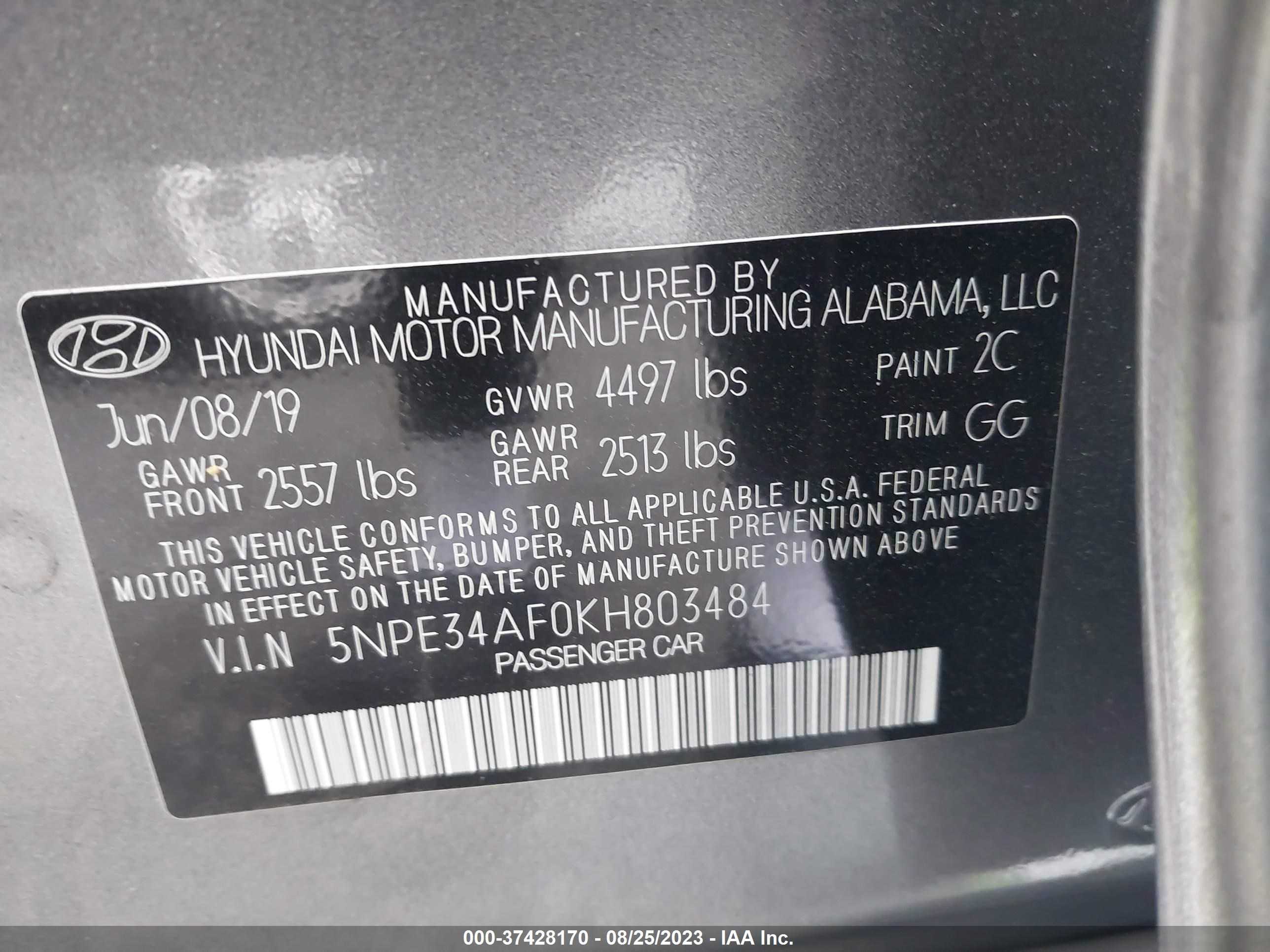 Photo 8 VIN: 5NPE34AF0KH803484 - HYUNDAI SONATA 