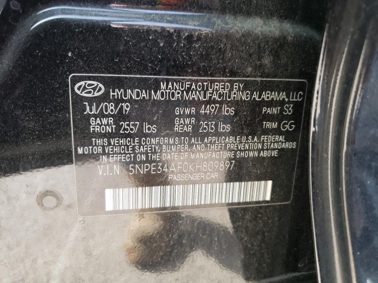 Photo 11 VIN: 5NPE34AF0KH809897 - HYUNDAI SONATA 